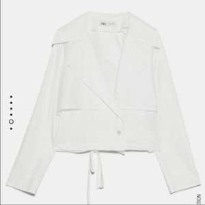 Zara White Lapel Collar Poplin Blouse sz Small